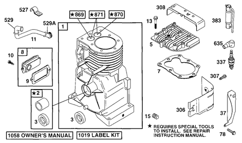 Cylinder, Head Diagram and Parts List for 90212-0216-01  Briggs and Stratton Engine